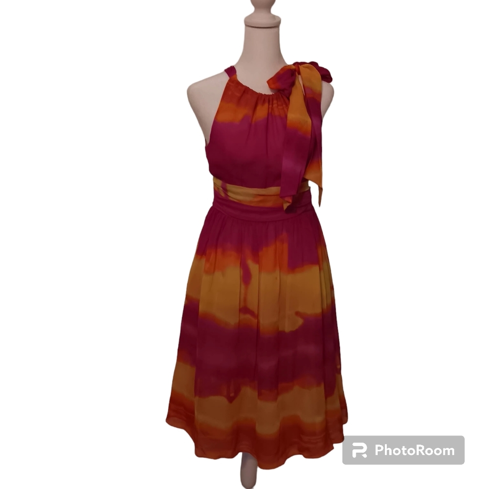 Yellow, orange fuchsia summer / fall dress -- size 4